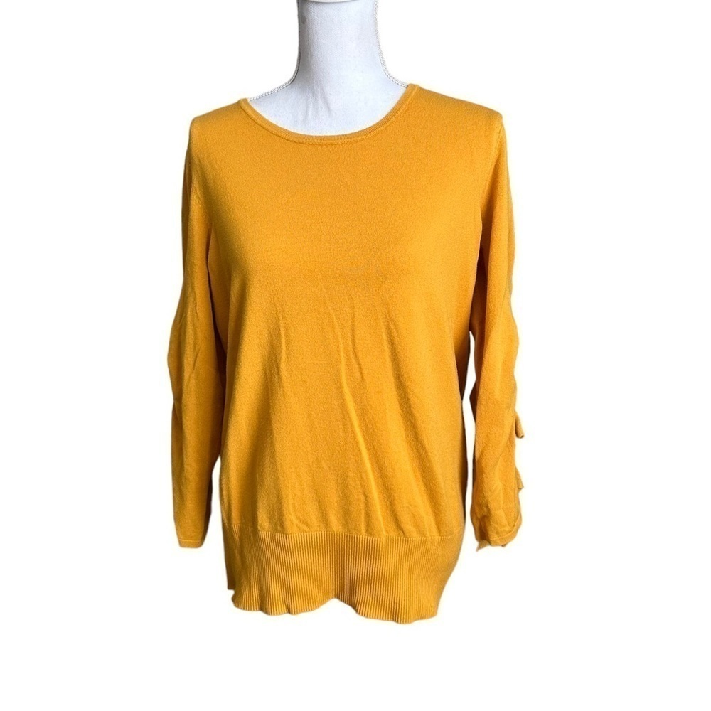 Alfani Mustard Yellow Bow Sleeve Top Sweater Size Large